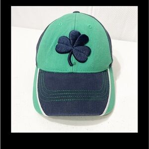 Notre Dame large clover logo baseball cap Adult size. Navy and green.